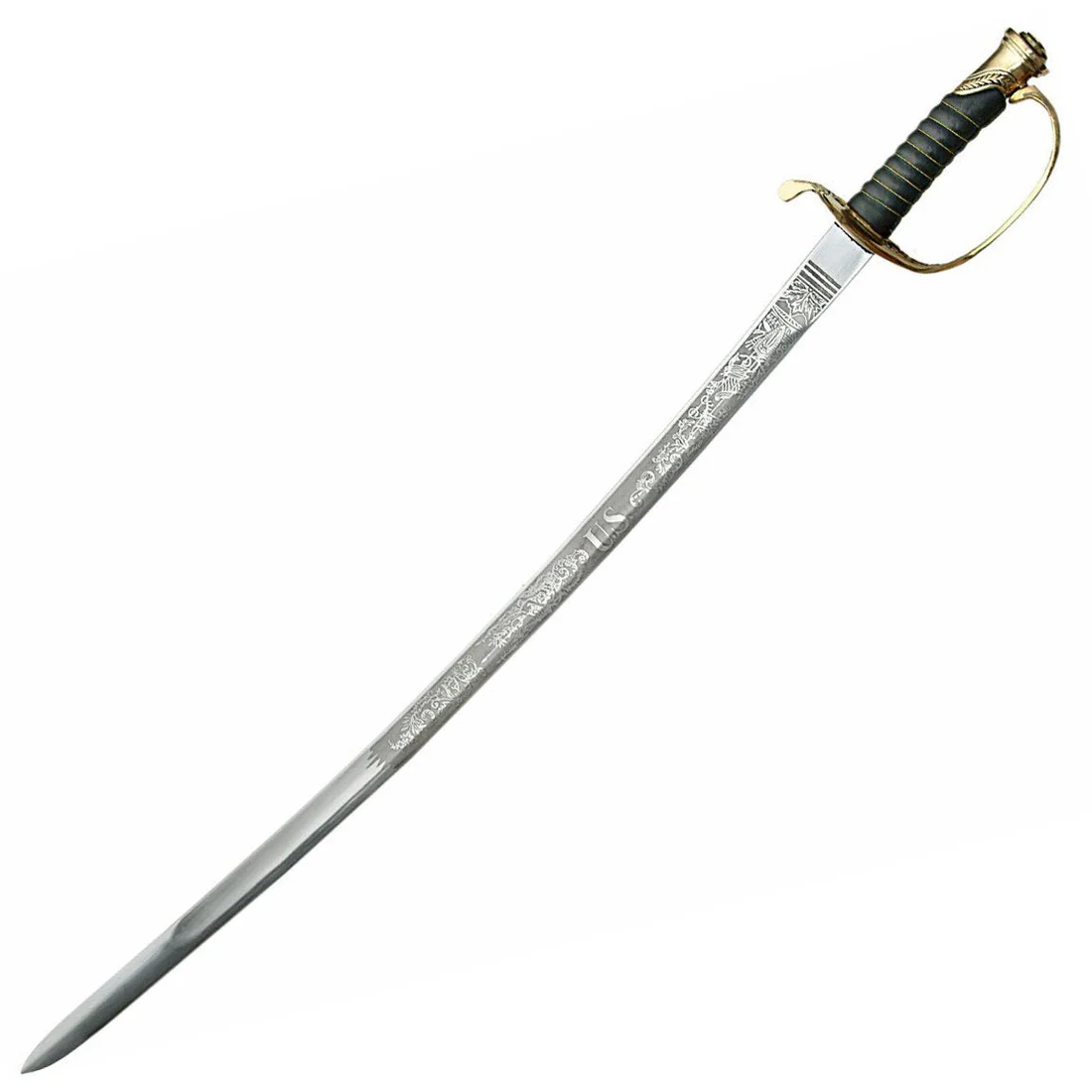 U.S. Civil War 1850 Army Staff Field Officers Sword with antique brass guard and etched carbon steel blade