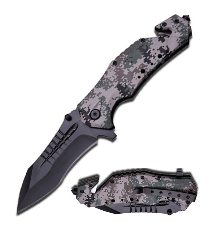 Digital Camo Spring Assisted Open Tactical Rescue Folding Pocket Knife EDC