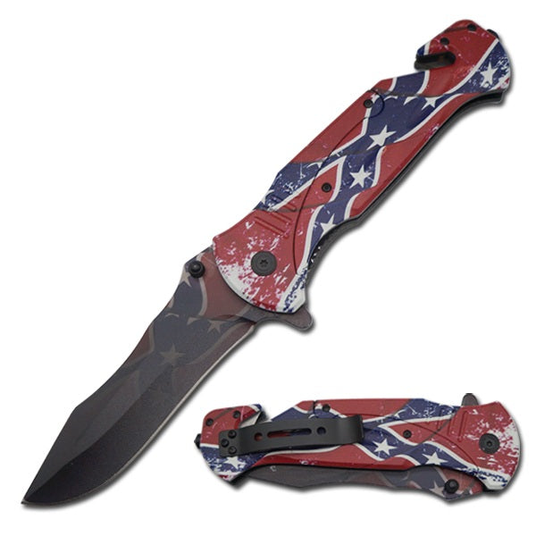 10.5" Large Dixie Flag Tactical Rescue Spring Assisted Pocket Knife