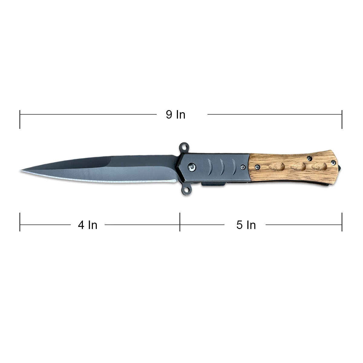 9 Inch Wood Handle Spring Assisted Pocket Knife Spear Point Blade