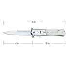 9 Inch White Pearl Handle Spring Assisted Pocket Knife Spear Point Blade