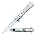 9 Inch White Pearl Handle Spring Assisted Pocket Knife Spear Point Blade