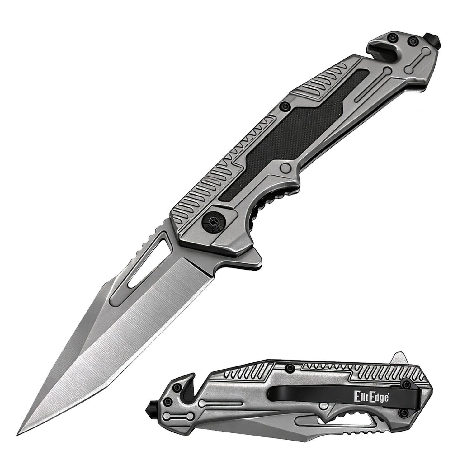 8.5'' Grey Spring Assist Tanto Blade Pocket Knife - Tactical Multitool G10 Handle
