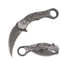 Grey Mermaid Sculpture 9" Karambit Spring Assisted Open Blade Folding Pocket Knife