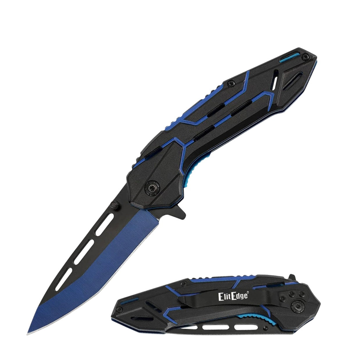 8.25" ElectroPlated Blue Spring Assisted Opening Pocket Knife