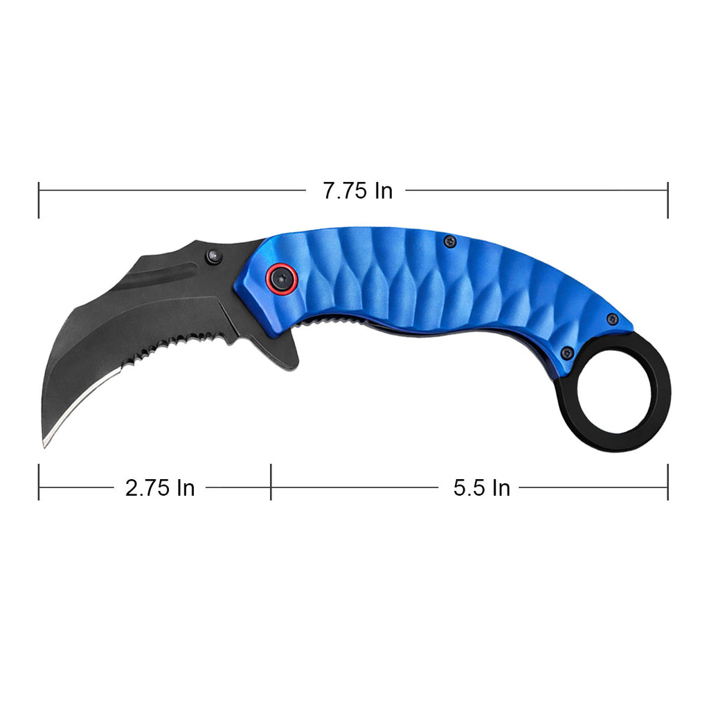7.75" Spring Assisted Blue Karambit Folding Pocket Knife Tactical Open