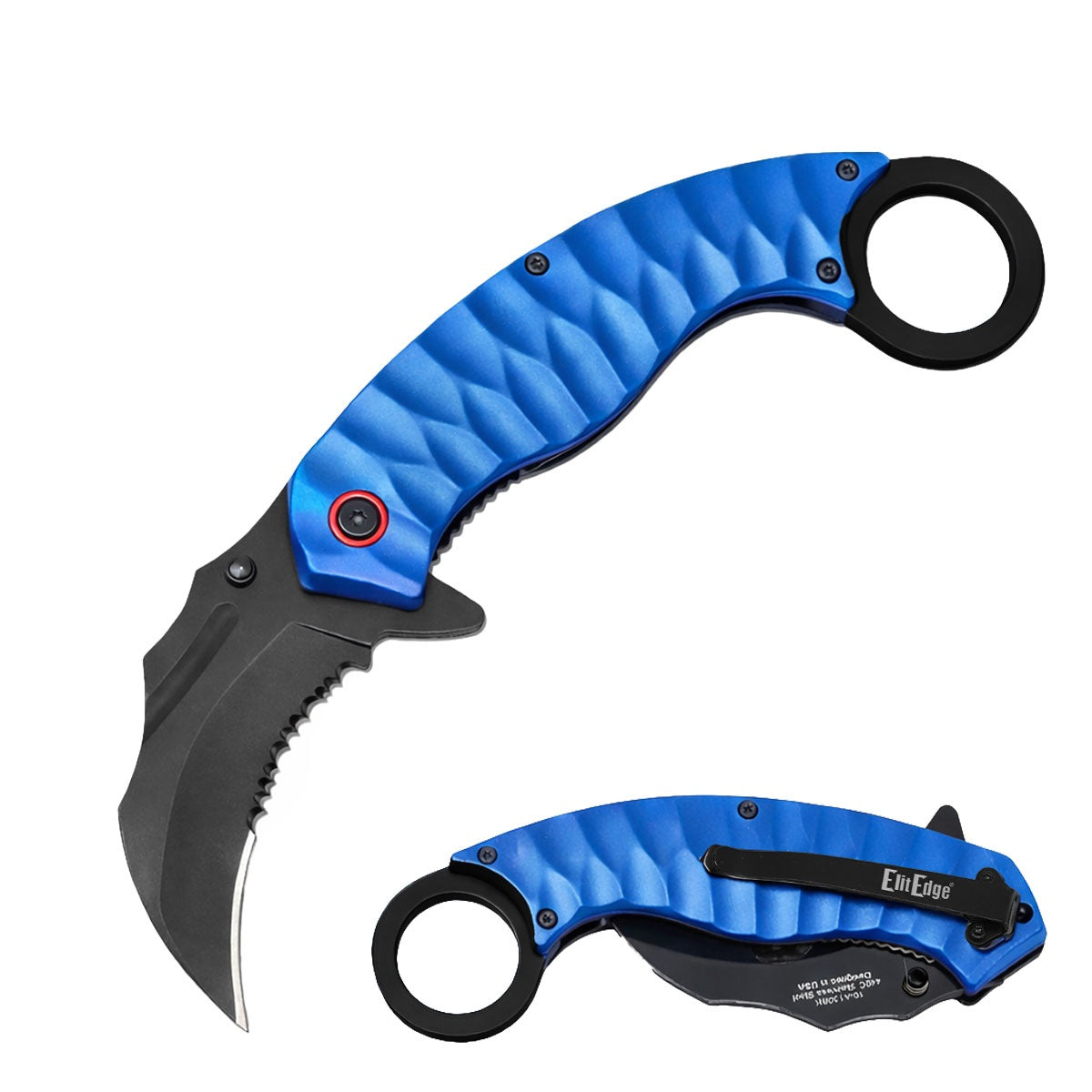 7.75" Spring Assisted Blue Karambit Folding Pocket Knife Tactical Open