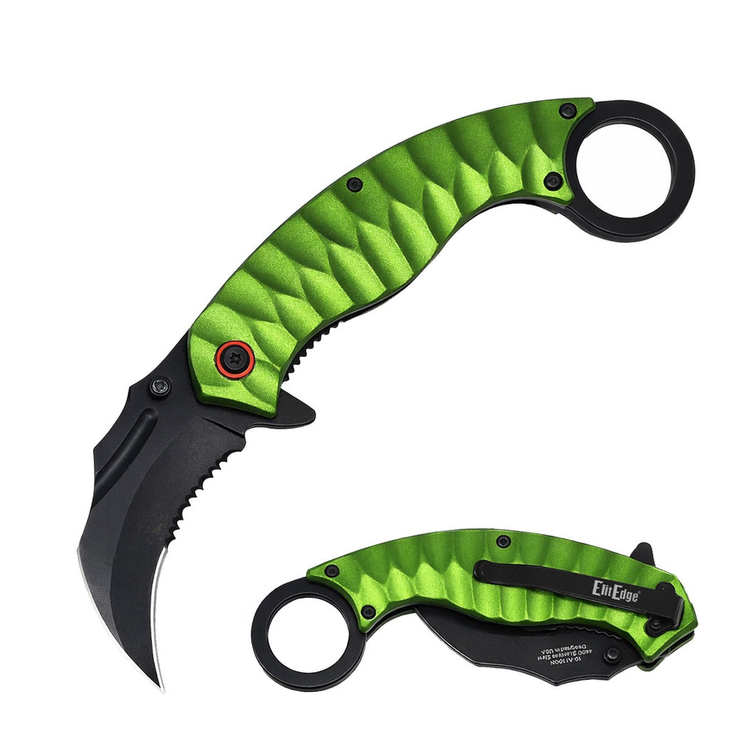 7.75" Spring Assisted Green Karambit Folding Pocket Knife Tactical Open