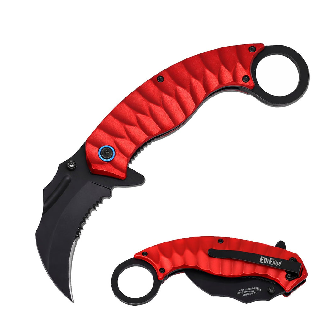 7.75" Spring Assisted Red Karambit Folding Pocket Knife Tactical Open