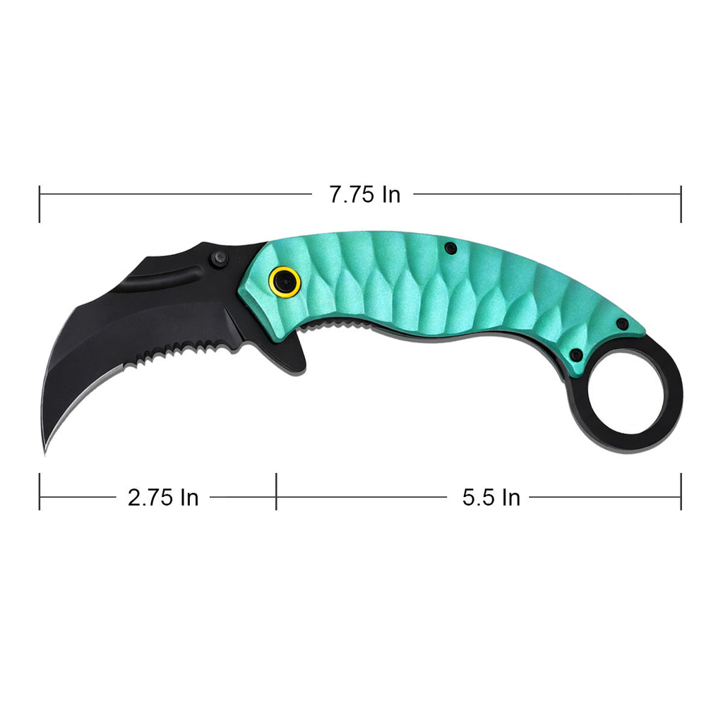 7.75" Spring Assisted Turquoise Karambit Folding Pocket Knife Tactical Open