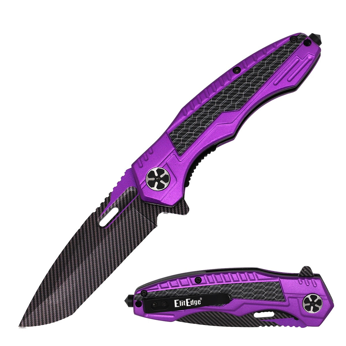 8.25" Purple Carbon Fiber Handle Spring Assist Tactical Pocket Knife