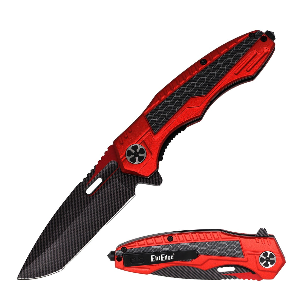 8.25" Red Carbon Fiber Handle Spring Assist Tactical Pocket Knife