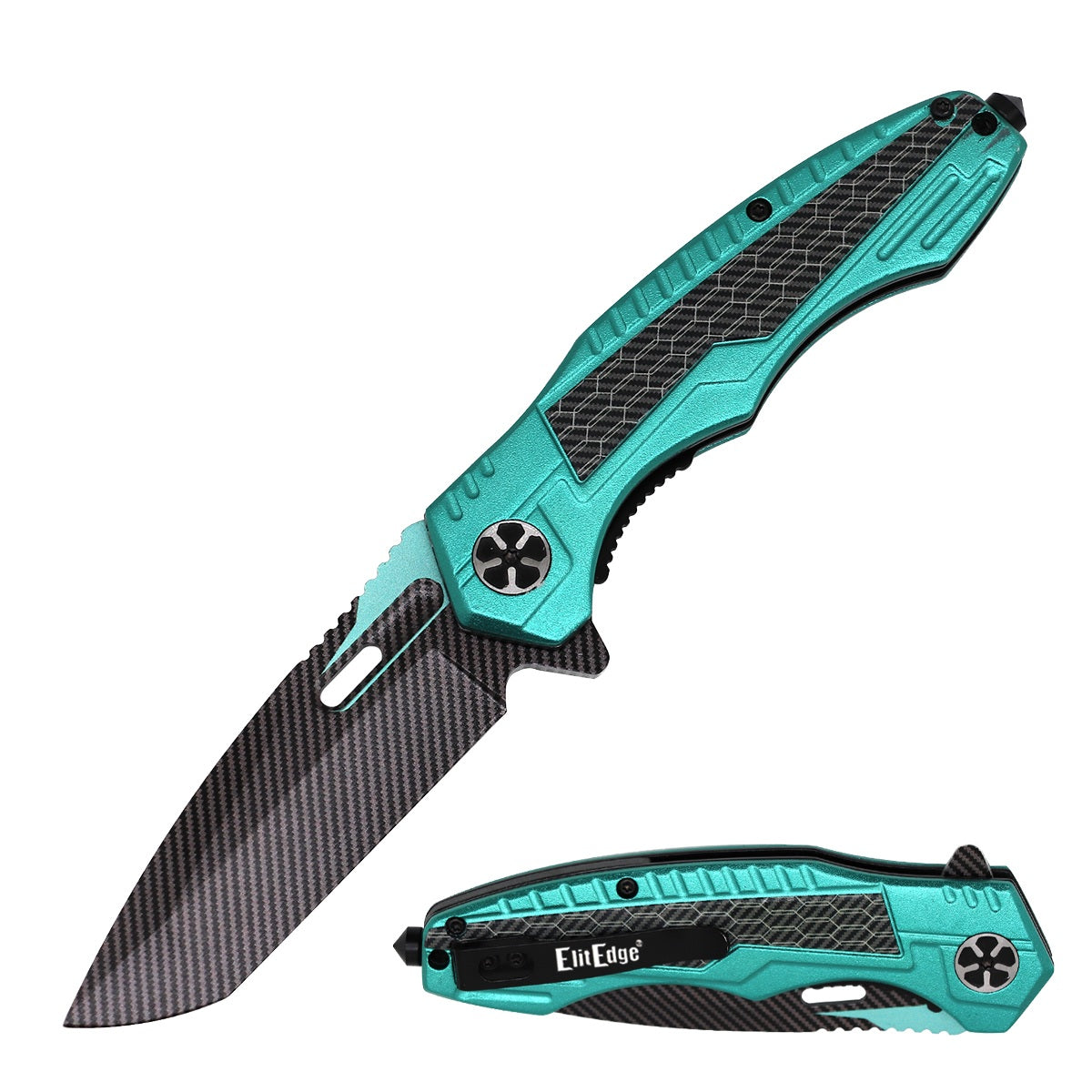 8.25" Turquoise Carbon Fiber Handle Spring Assist Tactical Pocket Knife