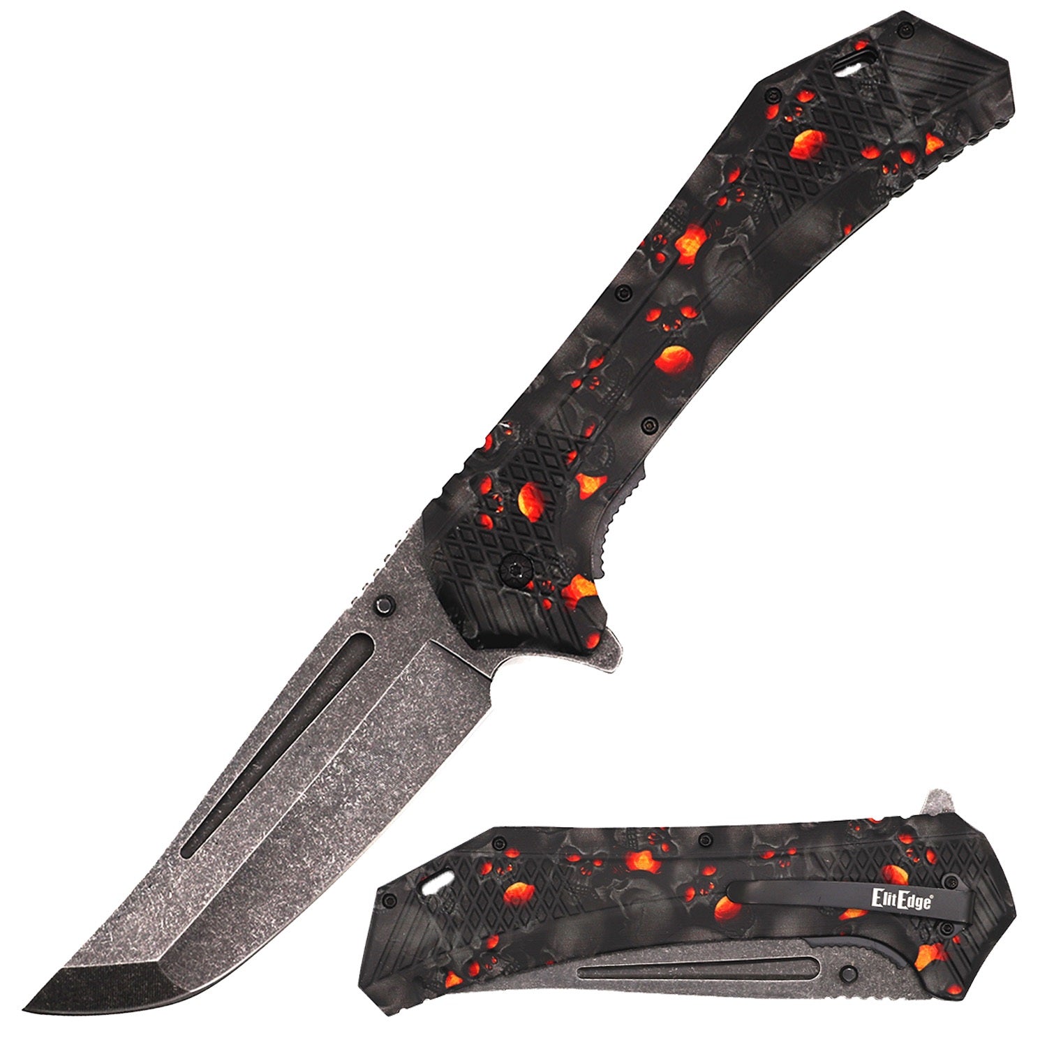 12.25" Huge Hell Skulls Folding Spring Assisted Pocket Knife