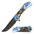 12.25" Huge Wildlife Wolf Folding Spring Assisted Pocket Knife