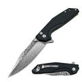Premium Damascus Drop Point Blade Ball Bearing Pocket Knife Carbon Fiber Handle