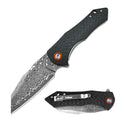 Premium Damascus Sheepsfoot Blade Ball Bearing Pocket Knife Carbon Fiber Handle