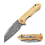 Premium Damascus Sheepsfoot Blade Ball Bearing Pocket Knife Wood Handle