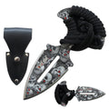 Grey Skulls Push Dagger Knife with Black Corded Grip