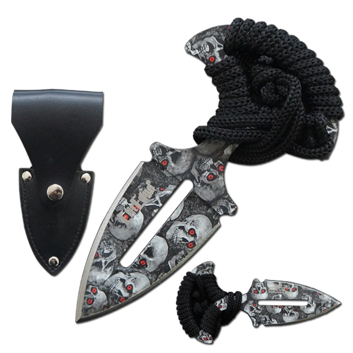 Grey Skulls Push Dagger Knife with Black Corded Grip