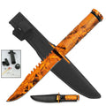 8.5" Orange Camo Emergency Fixed Blade Survival Knife with Kit and Compass