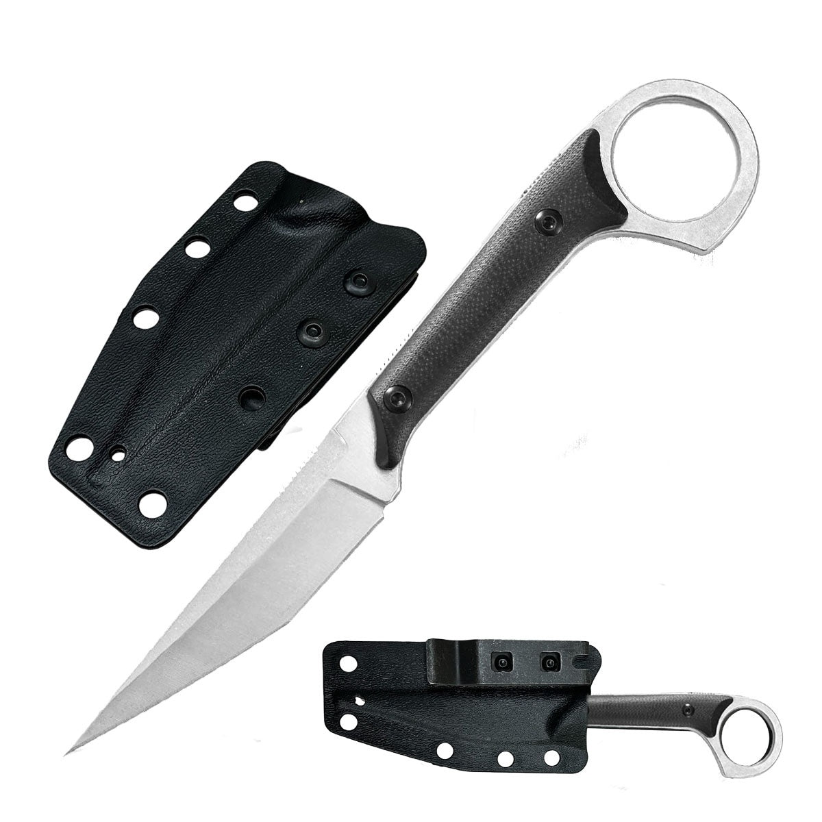 Survival EDC Karambit Serpent Silver Fixed Blade Knife with Kydex Sheath