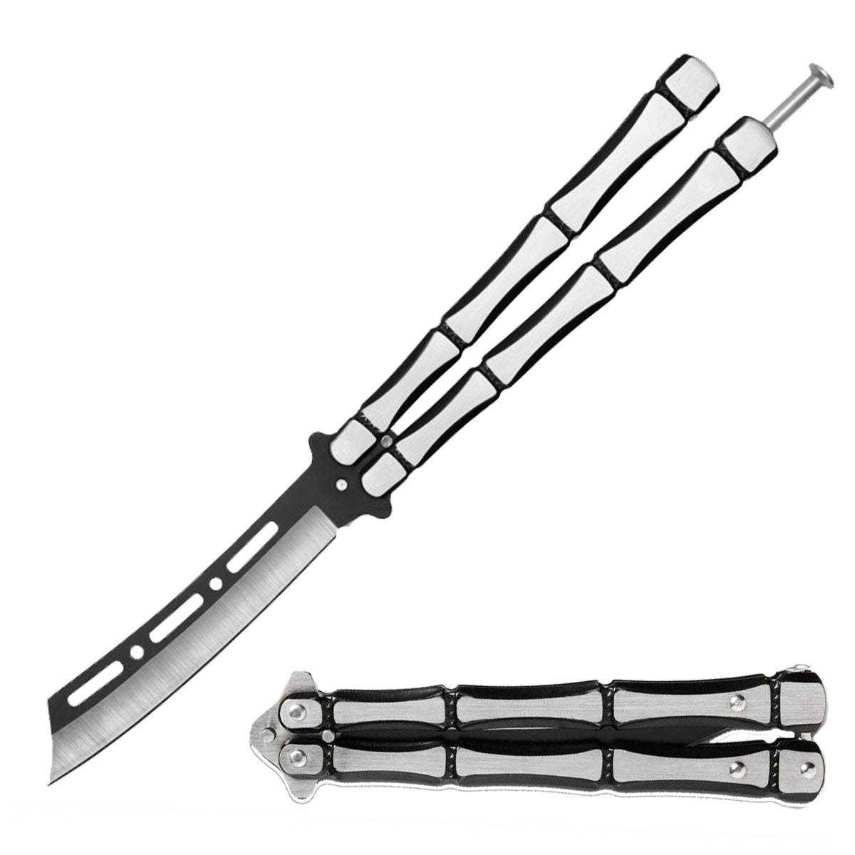 Metal Bones Butterfly Knife Clip Point Blade