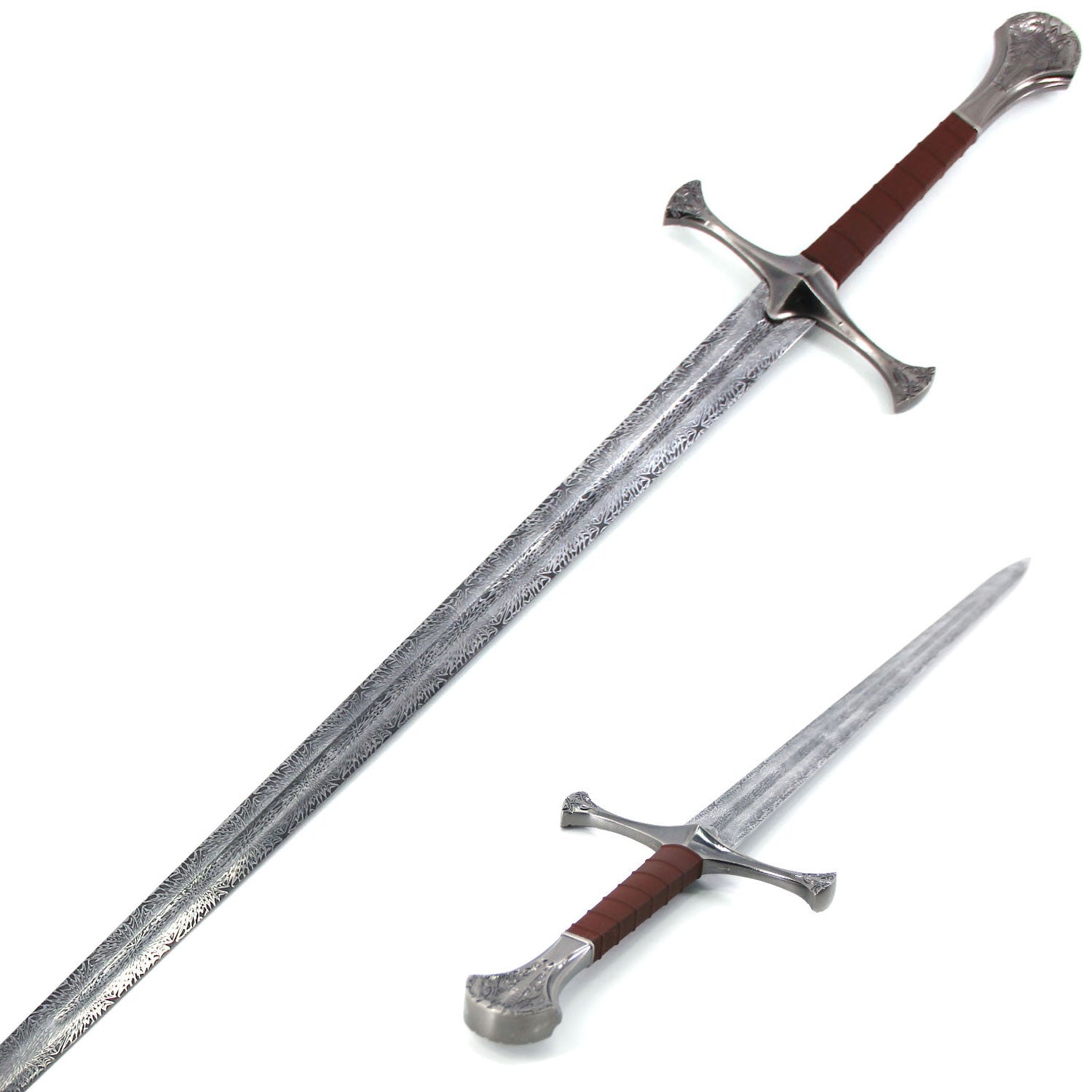 46.25" Damascus Etched Medieval King’s Blade Sword with Wall Plaque