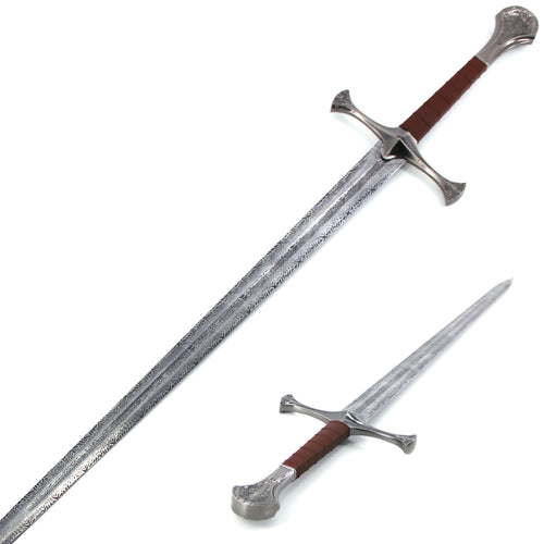 46.25" Damascus Etched Medieval King’s Blade Sword with Wall Plaque