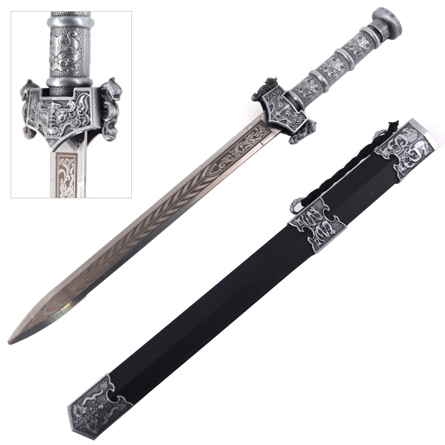 10.75" Knight Templar Short Sword Full Tang Dagger with Display Stand and Sheath