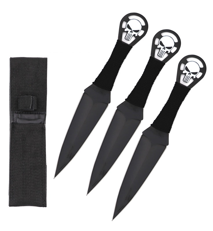 9 Inch Black Punisher Skull Throwing Knives 3 Pc Set