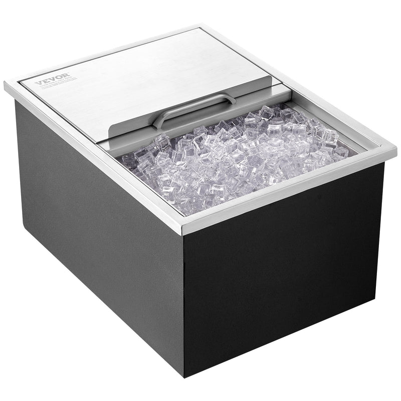 Drop In Ice Chest, 24'L X 18'W X 13'H Stainless Steel Ice Cooler, Commercial Ice Bin With Sliding Cover, 40.9 Qt Outdoor Kitchen Ice Bar, Drain-pipe And Drain Plug Included, For Cold Wine Beer